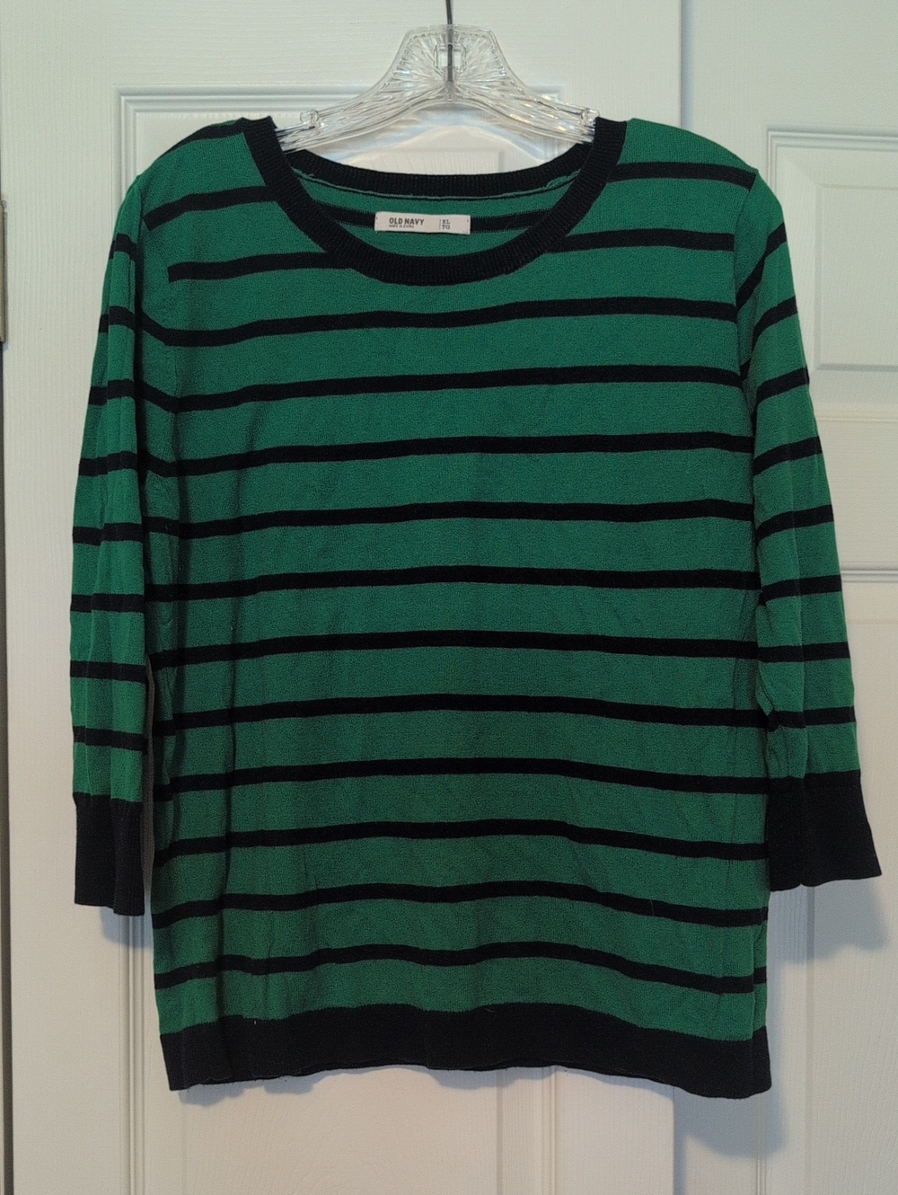 Old Navy Green and Navy Striped Crewneck Sweater